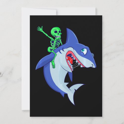 Shark Halloween Skeleton Riding Sharks Lover Funny Thank You Card