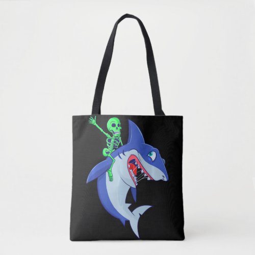 Shark Halloween Skeleton Riding Sharks Lover Funny Tote Bag