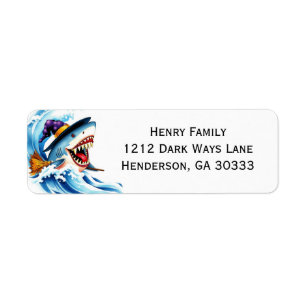 Shark Halloween Surfing Label