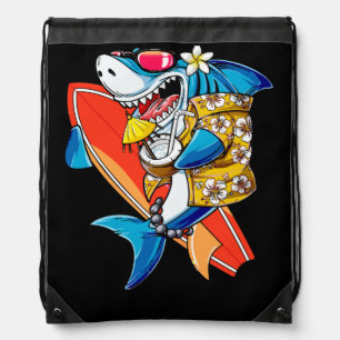 Shark Hawaiian Aloha Hawaii Beach Jawsome Vacation Drawstring Bag