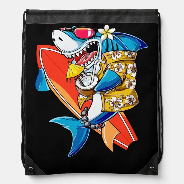 Shark Hawaiian Aloha Hawaii Beach Jawsome Vacation Drawstring Bag (Front)