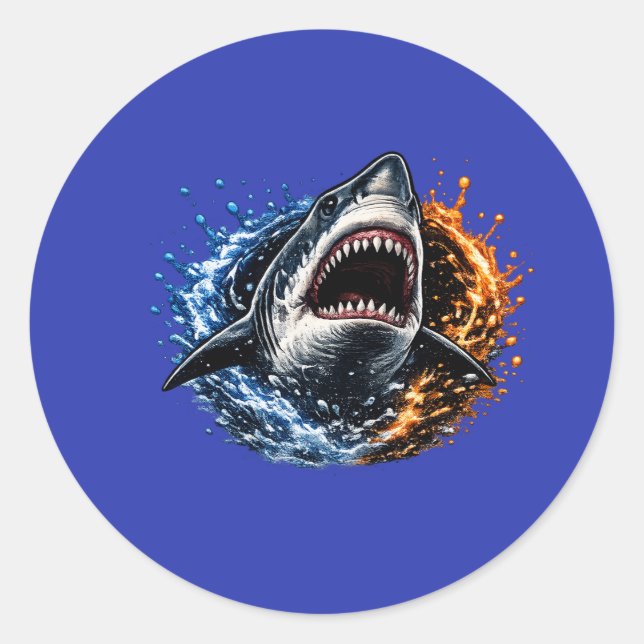 Shark Head Ocean Splash Design – Bold Marine Graph Classic Round Sticker (Front)