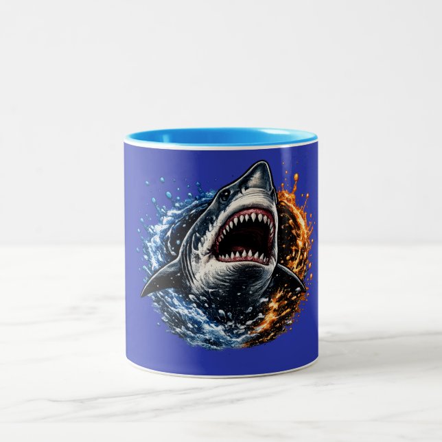 Shark Head Ocean Splash Design – Bold Marine Graph Two-Tone Coffee Mug (Center)