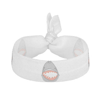 Shark heads & Fins in Grey on White/Aqua Ripples Elastic Hair Tie