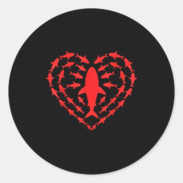 Shark Heart Ocean Funny Valentines Day Men Women K Classic Round Sticker (Front)