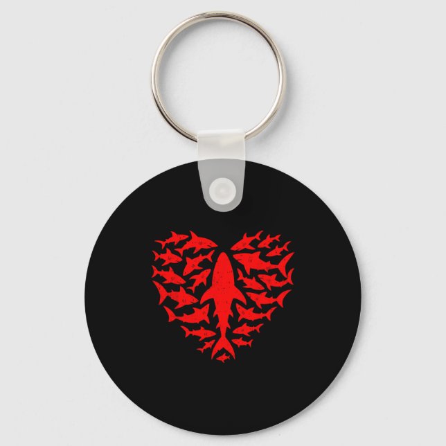 Shark Heart Ocean Funny Valentines Day Men Women K Keychain (Front)