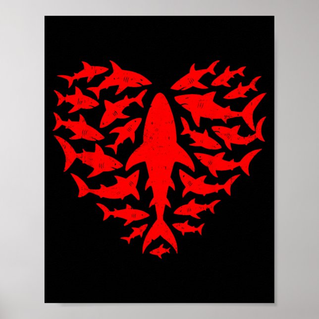 Shark Heart Ocean Funny Valentines Day Men Women K Poster (Front)