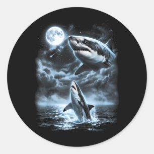 Shark Howling At Moon 90s Retro Classic Round Sticker