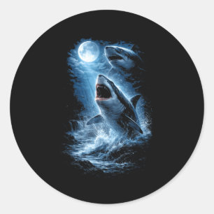 Shark howling to the moon meme 90s animal graphic classic round sticker