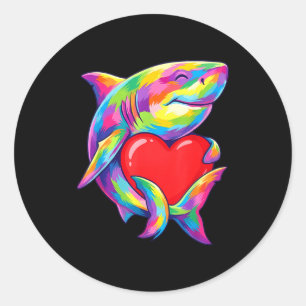 Shark Hugging Valentine Heart Color Critters Rainb Classic Round Sticker