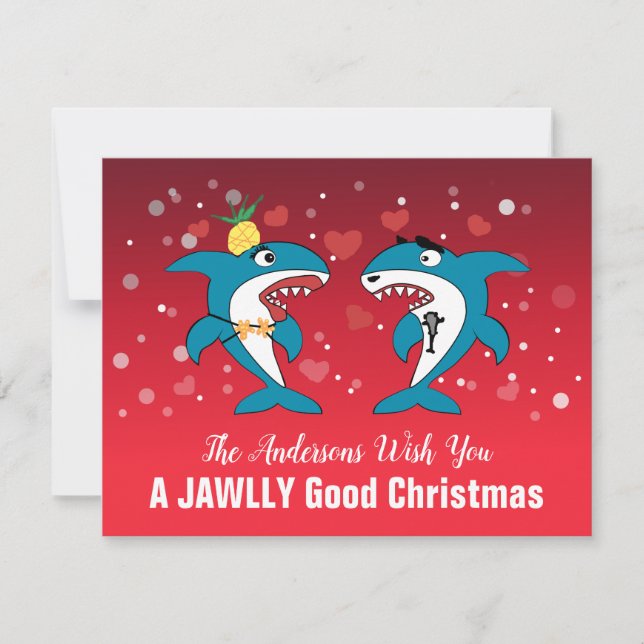 Shark Humor Fun Christmas Red Holiday Card (Front)