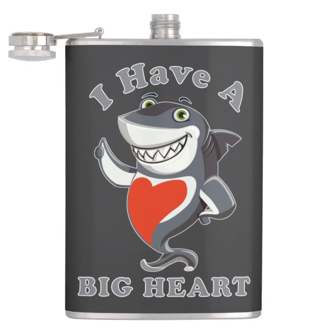 Shark I Have A Big Heart Valentines Day Love  T-Sh Flask (Opened)