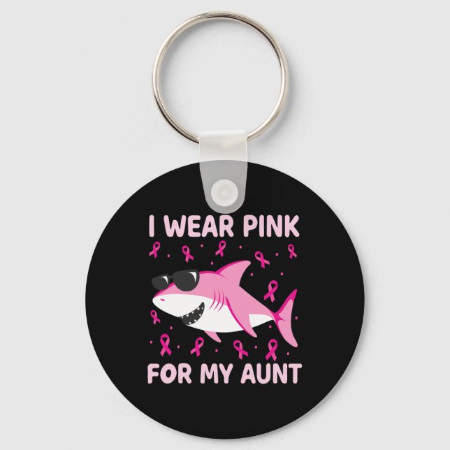 Shark I Wear Pink For My Aunt Breast Cancer Kids B Keychain (Front)