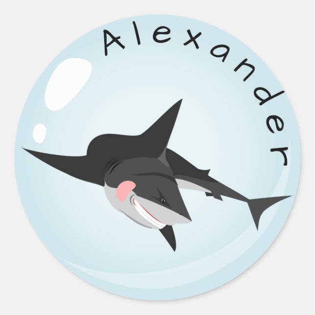 Shark in a  Bubble  Personalize Classic Round Sticker (Front)