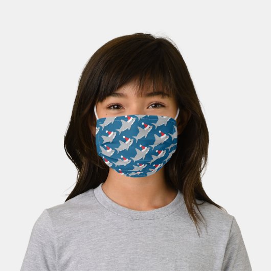 Shark in Santa Hat Christmas Holiday Kids' Cloth Face Mask (Worn)