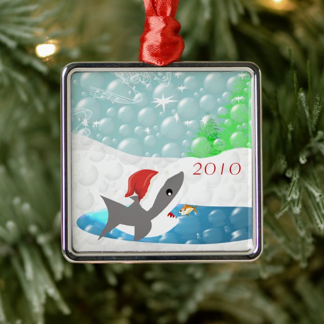 Shark in Santa Hat Christmas Ornament (Tree)