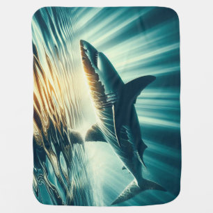 Shark in the deep blue sea & sunlight baby blanket