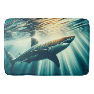 Shark in the deep blue sea & sunlight bath mat