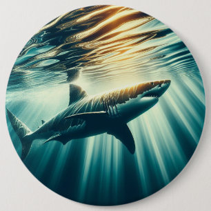 Shark in the deep blue sea & sunlight button
