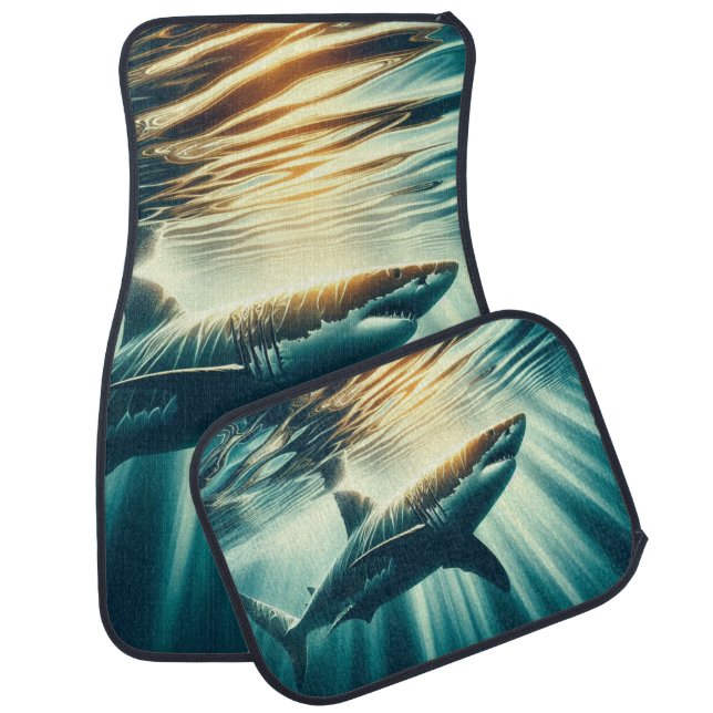 Shark in the deep blue sea & sunlight car floor mat (Set)