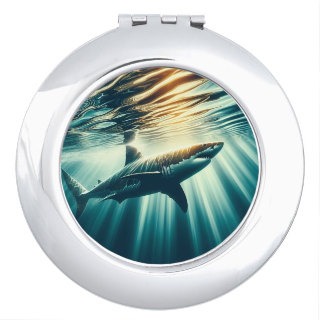 Shark in the deep blue sea & sunlight compact mirror (Front)