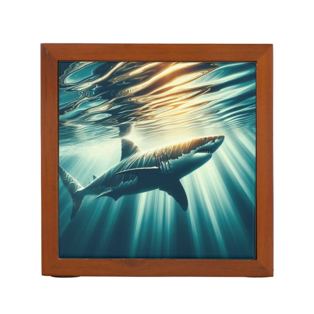 Shark in the deep blue sea & sunlight desk organizer (Front)