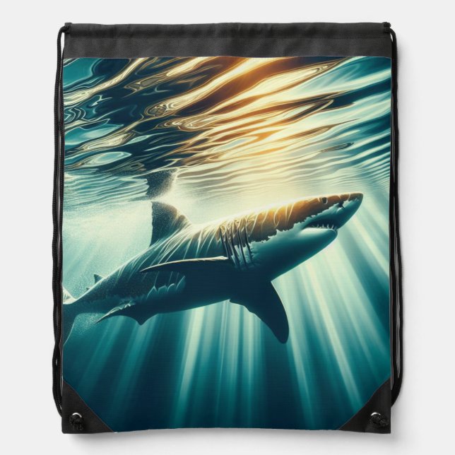 Shark in the deep blue sea & sunlight drawstring bag (Front)