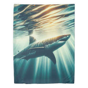 Shark in the deep blue sea & sunlight duvet cover