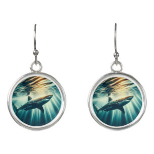 Shark in the deep blue sea & sunlight earrings
