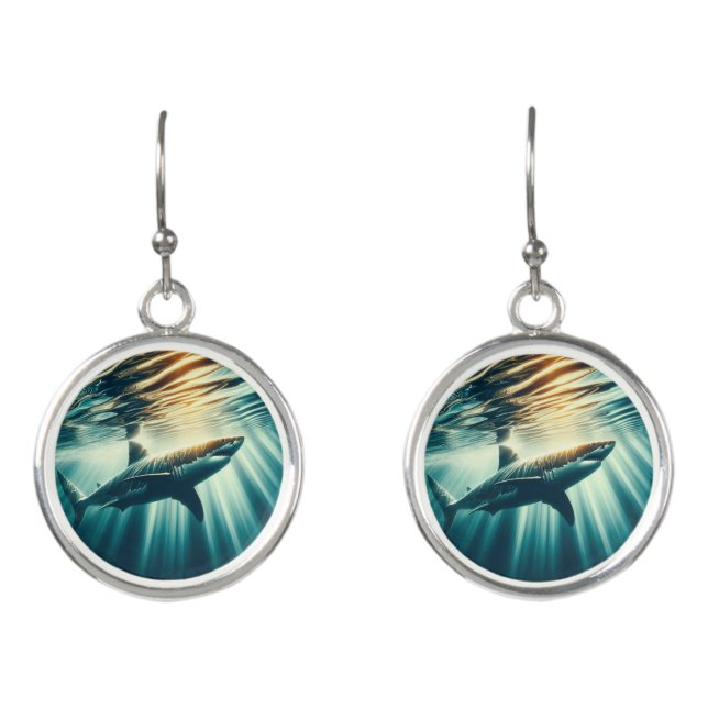 Shark in the deep blue sea & sunlight earrings (Front)
