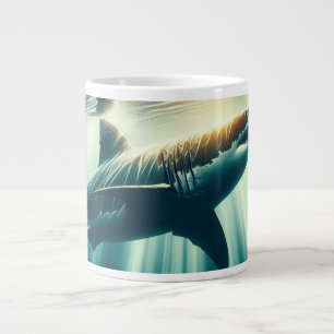 Shark in the deep blue sea & sunlight giant coffee mug