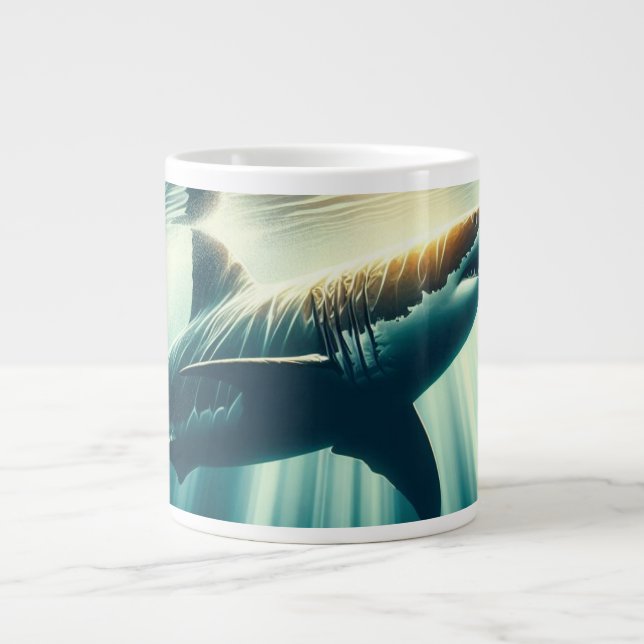 Shark in the deep blue sea & sunlight giant coffee mug (Front)