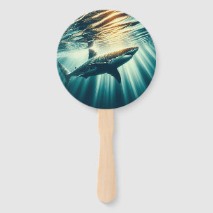 Shark in the deep blue sea & sunlight hand fan