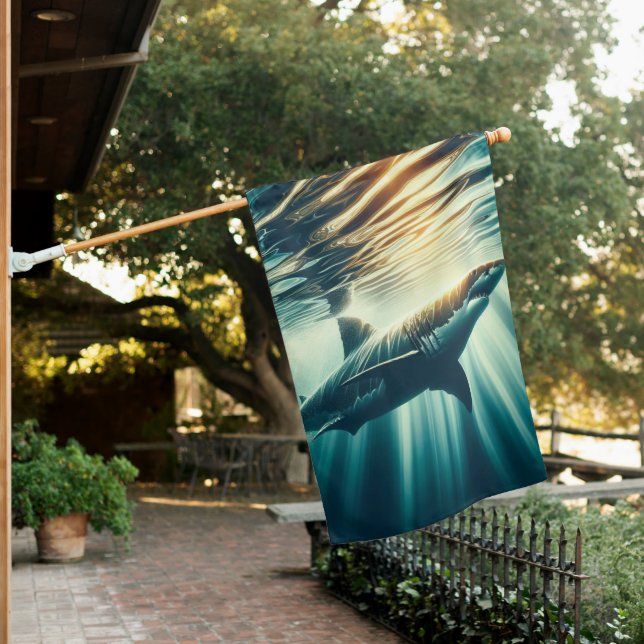 Shark in the deep blue sea & sunlight house flag (In SItu)