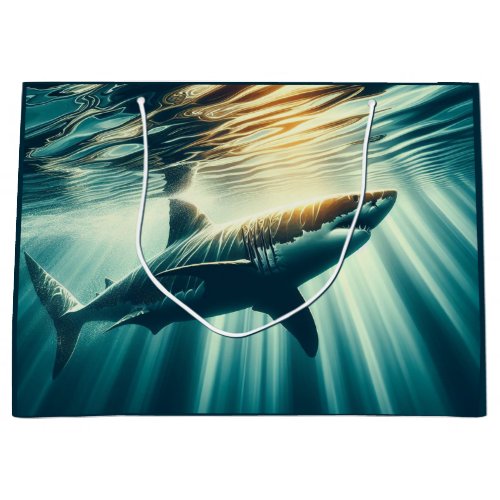 Shark in the deep blue sea  sunlight large gift bag