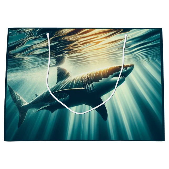 Shark in the deep blue sea & sunlight large gift bag (Front)