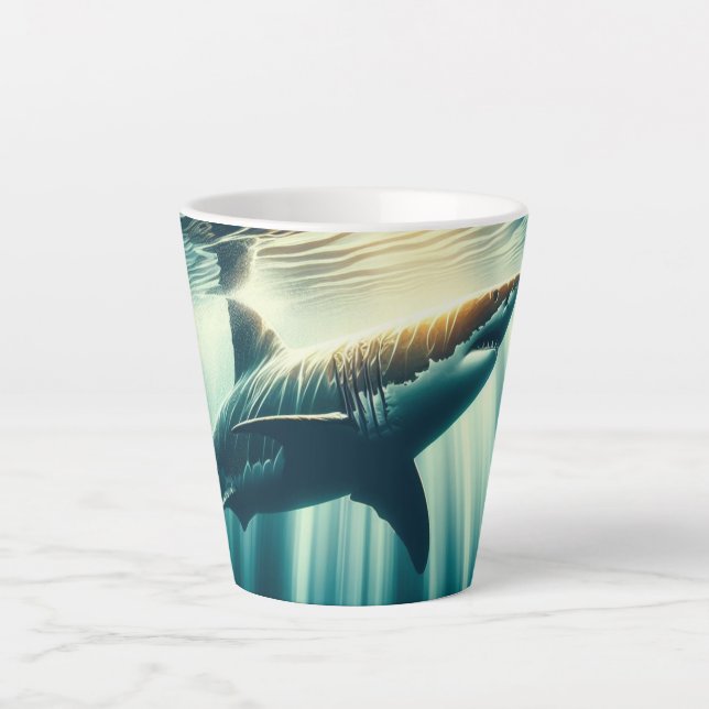 Shark in the deep blue sea & sunlight latte mug (Front)