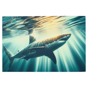 Shark in the deep blue sea & sunlight metal print