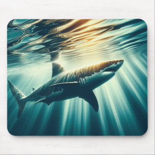 Shark in the deep blue sea & sunlight mouse pad