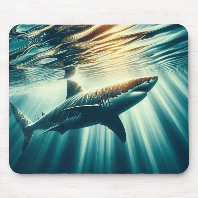 Shark in the deep blue sea & sunlight mouse pad (Front)