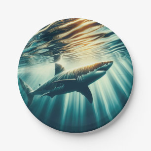 Shark in the deep blue sea & sunlight paper plates