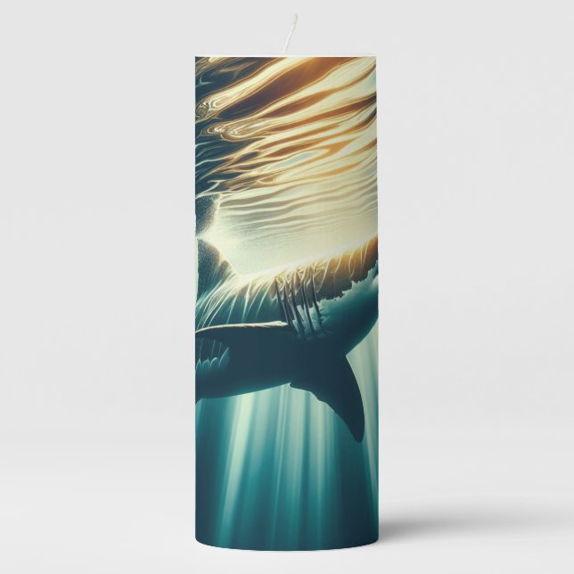 Shark in the deep blue sea & sunlight pillar candle (Front)