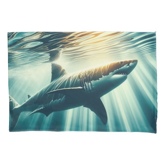 Shark in the deep blue sea & sunlight pillow case (Front)
