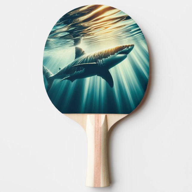 Shark in the deep blue sea & sunlight ping pong paddle (Front)