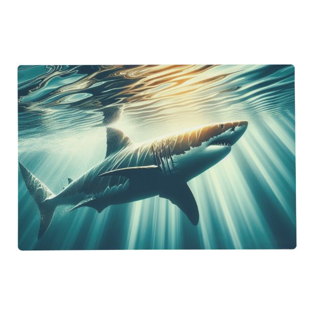 Shark in the deep blue sea & sunlight placemat (Front)