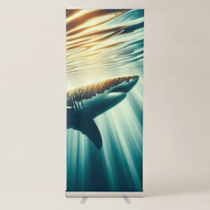 Shark in the deep blue sea & sunlight retractable banner