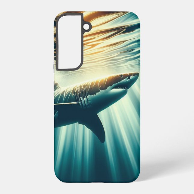 Shark in the deep blue sea & sunlight samsung galaxy case (Back)