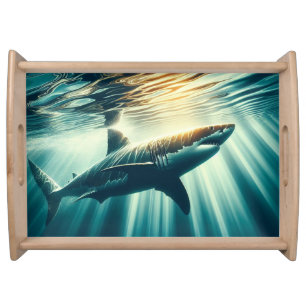 Shark in the deep blue sea & sunlight serving tray