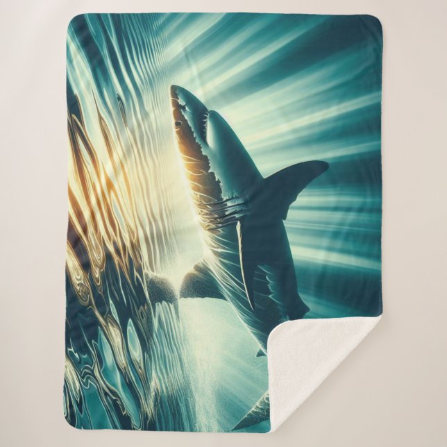 Shark in the deep blue sea & sunlight sherpa blanket (Front)