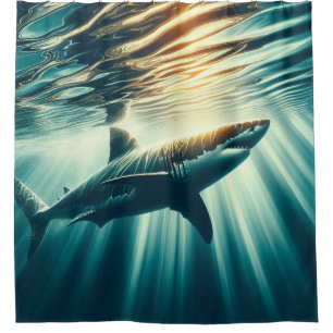 Shark in the deep blue sea & sunlight shower curtain